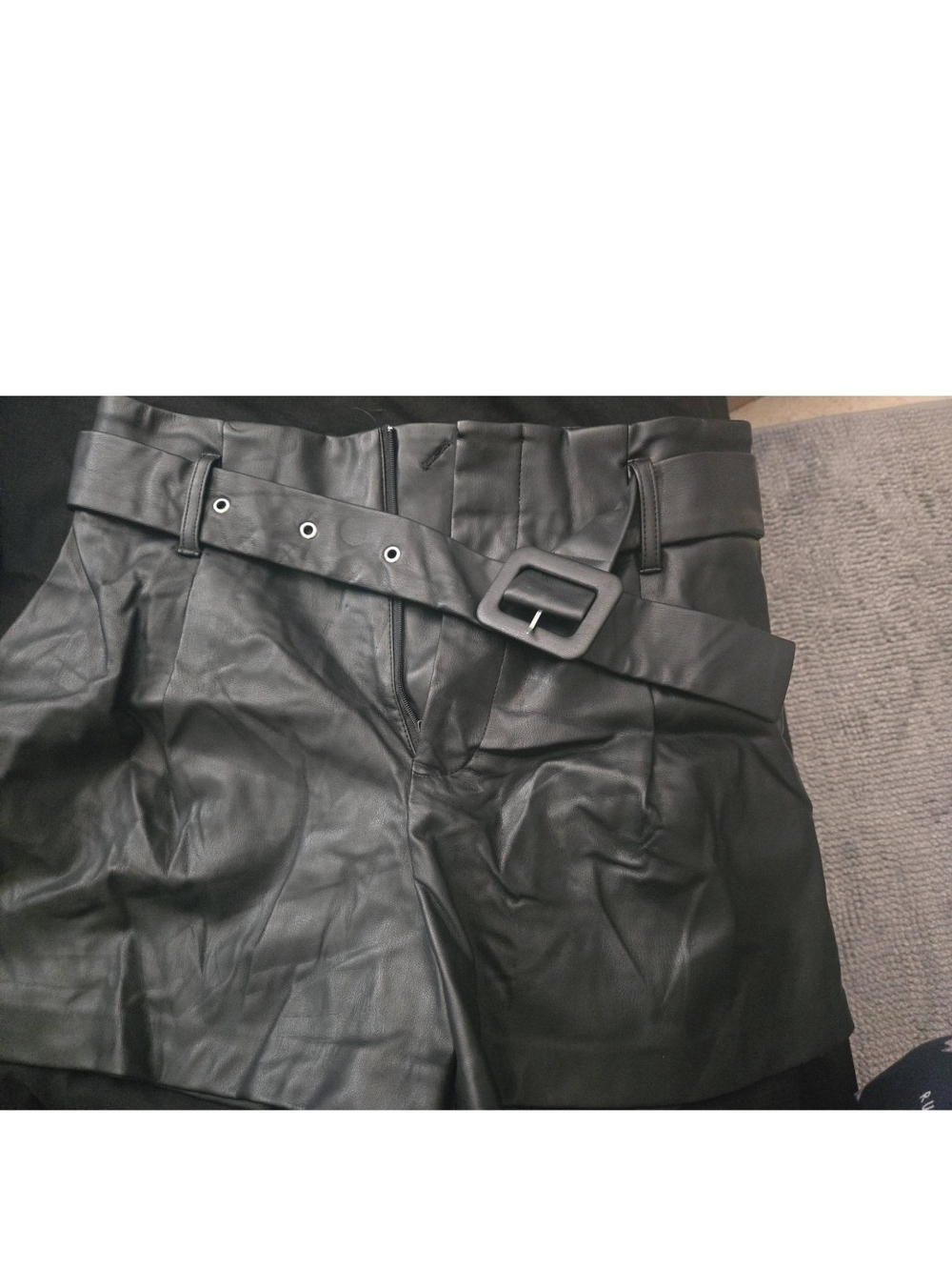 Zara Black Faux Leather High-Rise Mini Skirt with Buckle Belt